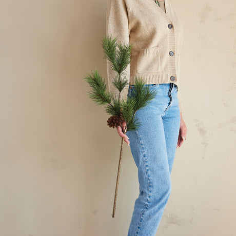 Faux Pine Branch with Pinecones Stem