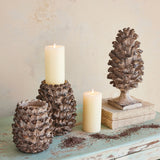 Distressed Brown Resin Pinecone Pillar Candle Holder | 2 Sizes