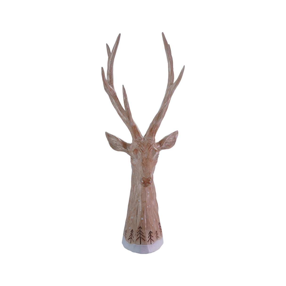 Whitewashed Resin Deer Head with Etched Tree Design