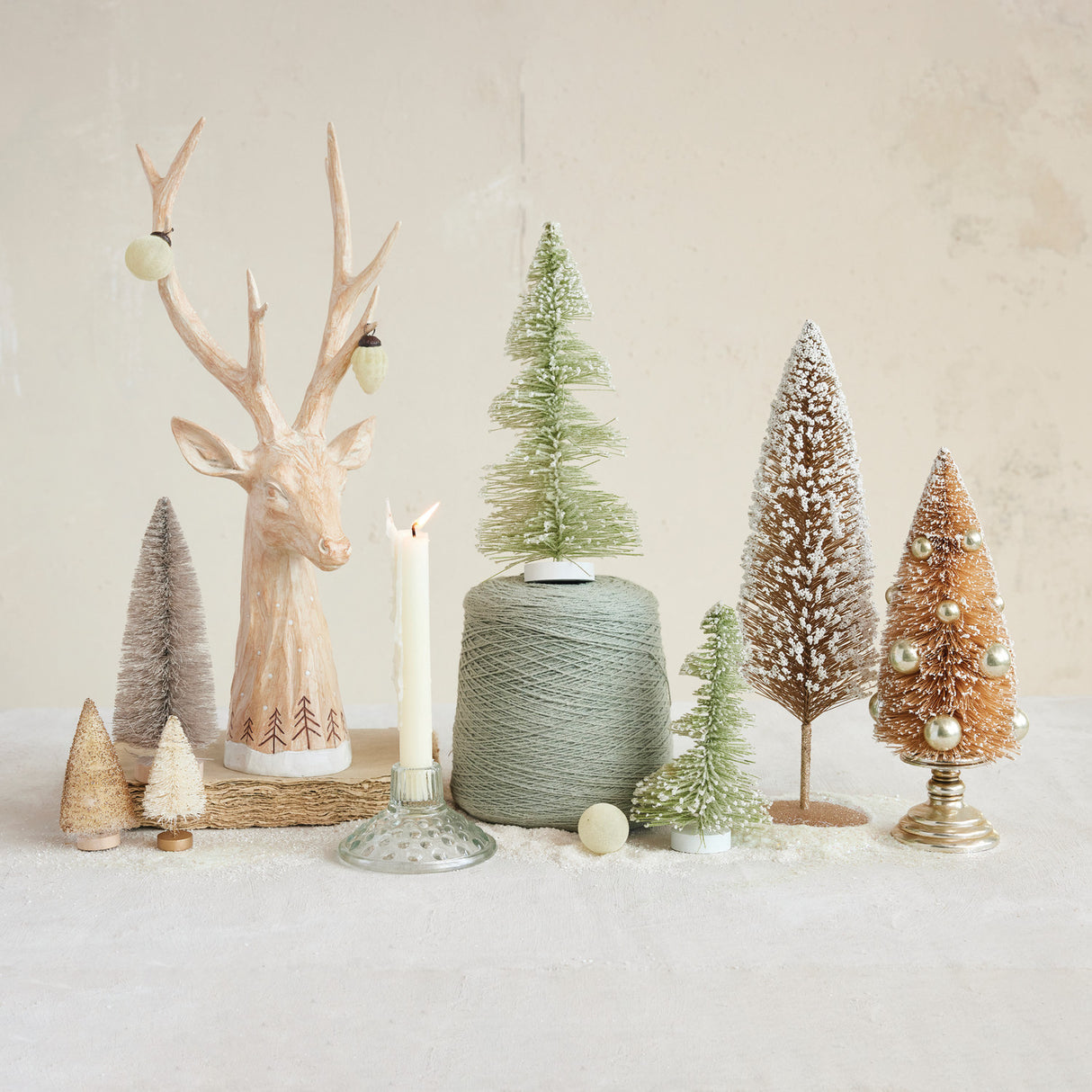 Whitewashed Resin Deer Head with Etched Tree Design