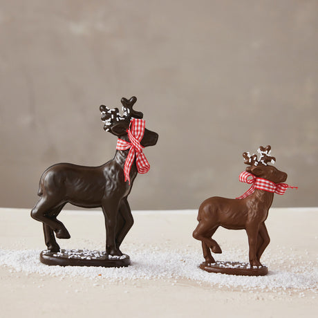 Resin Chocolate Deer Figurines with Gingham Bow & Sprinkles | 2 Sizes