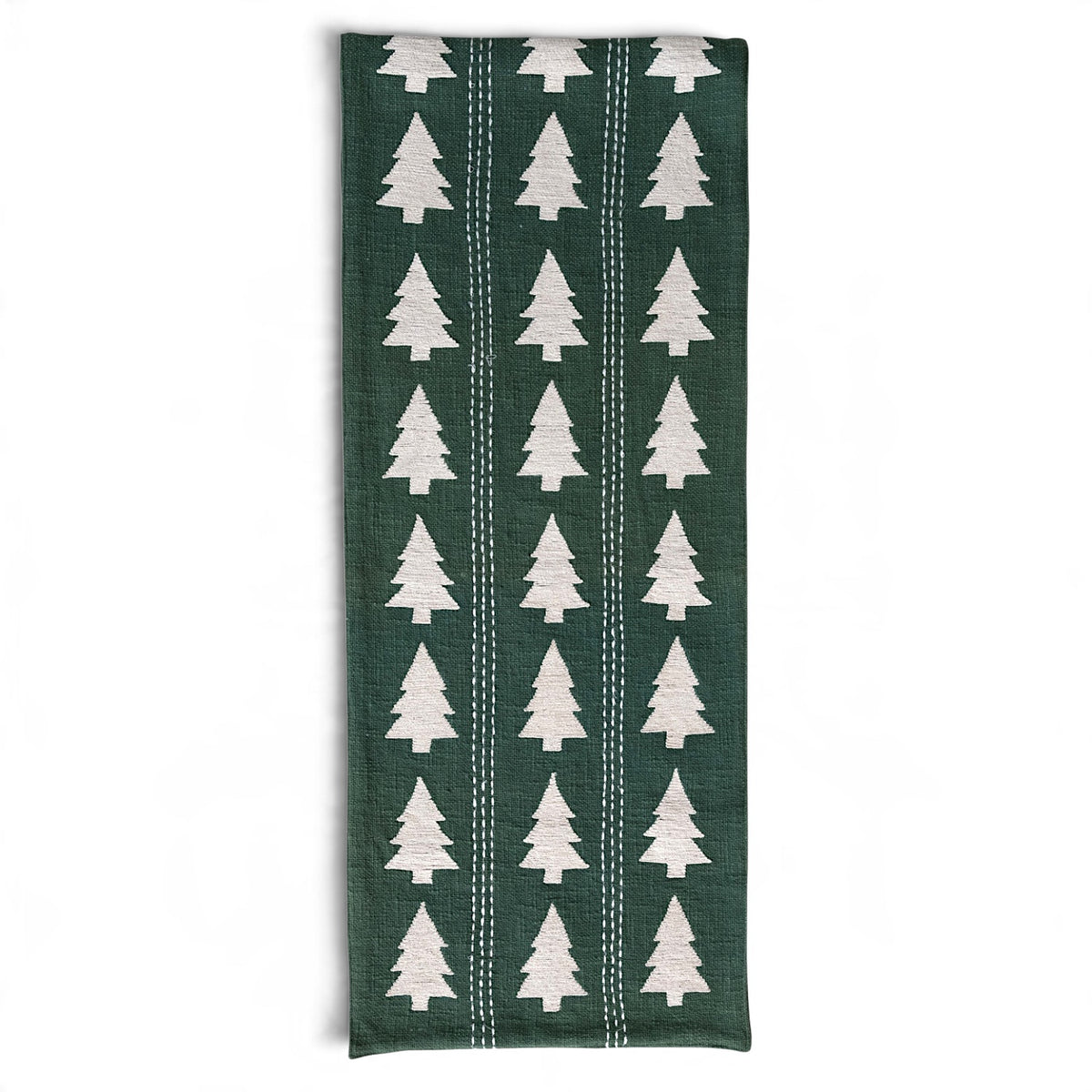 Green Embroidered Tree Cotton Table Runner