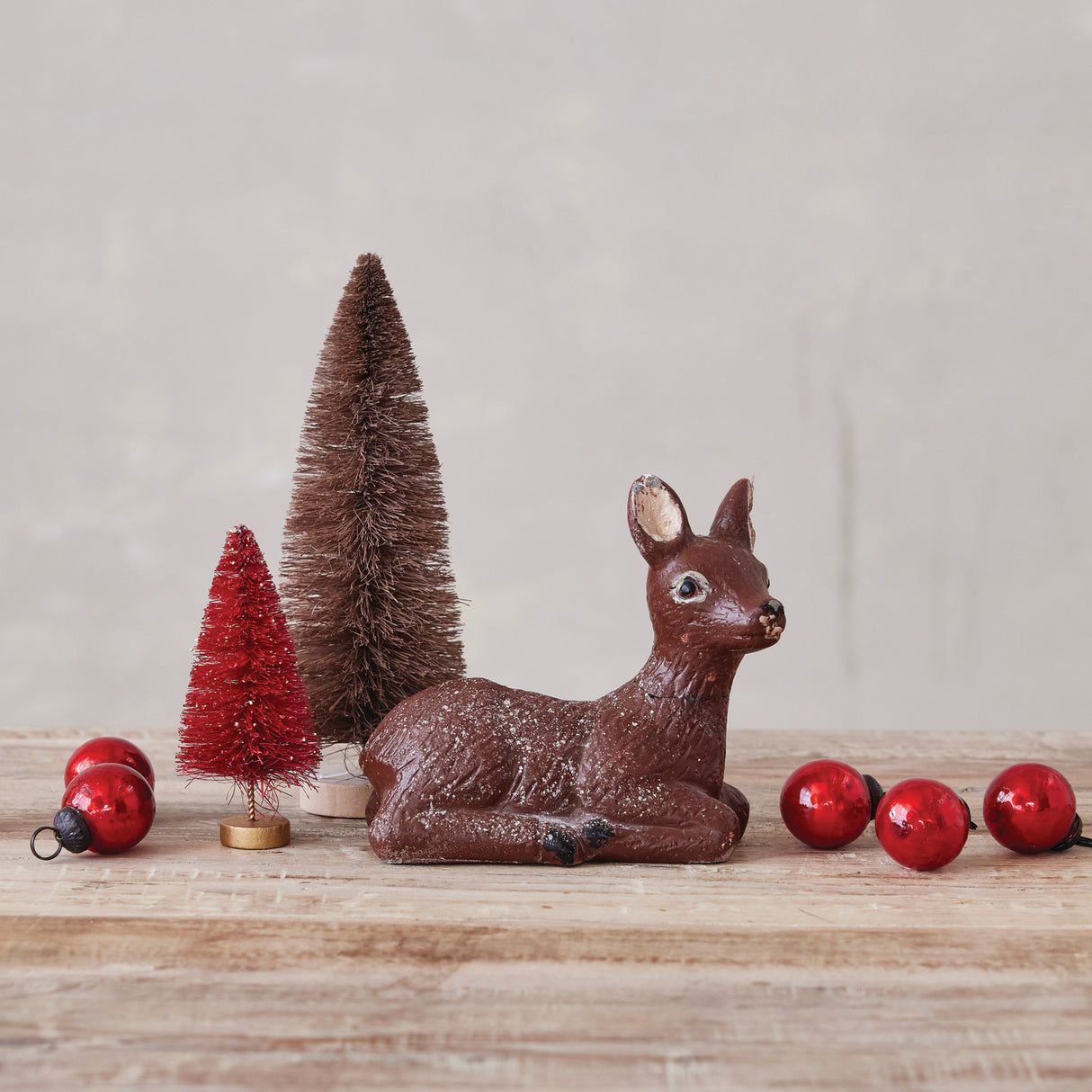 Vintage Inspired Brown Cement Lying Deer Figurine