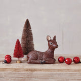Vintage Inspired Brown Cement Lying Deer Figurine