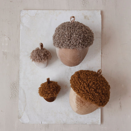 Velvet & Faux Sherpa Decorative Acorn Pillow | 2 Colors