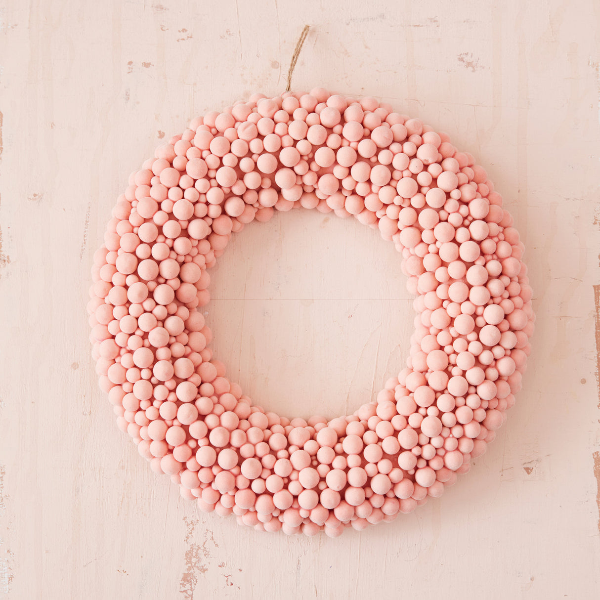 Pink Flocked Foam Ball Wreath