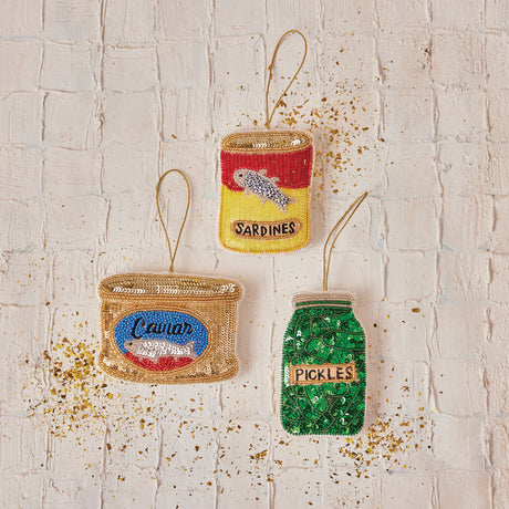 Handmade Beaded Caviar, Sardines, Pickle Ornaments | 3 Styles