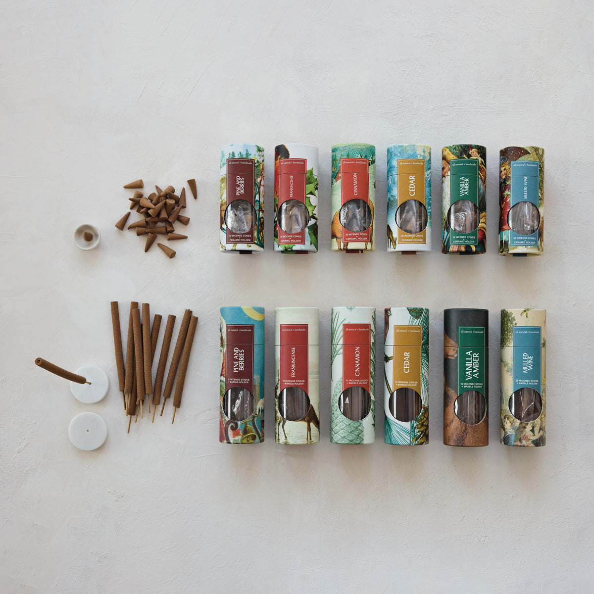Vanilla Amber Incense Cones with Ceramic Holder
