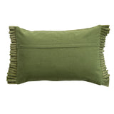 Green Cotton Velvet Lumbar Pillow with Ruffle Trim