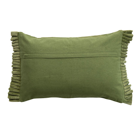 Green Cotton Velvet Lumbar Pillow with Ruffle Trim