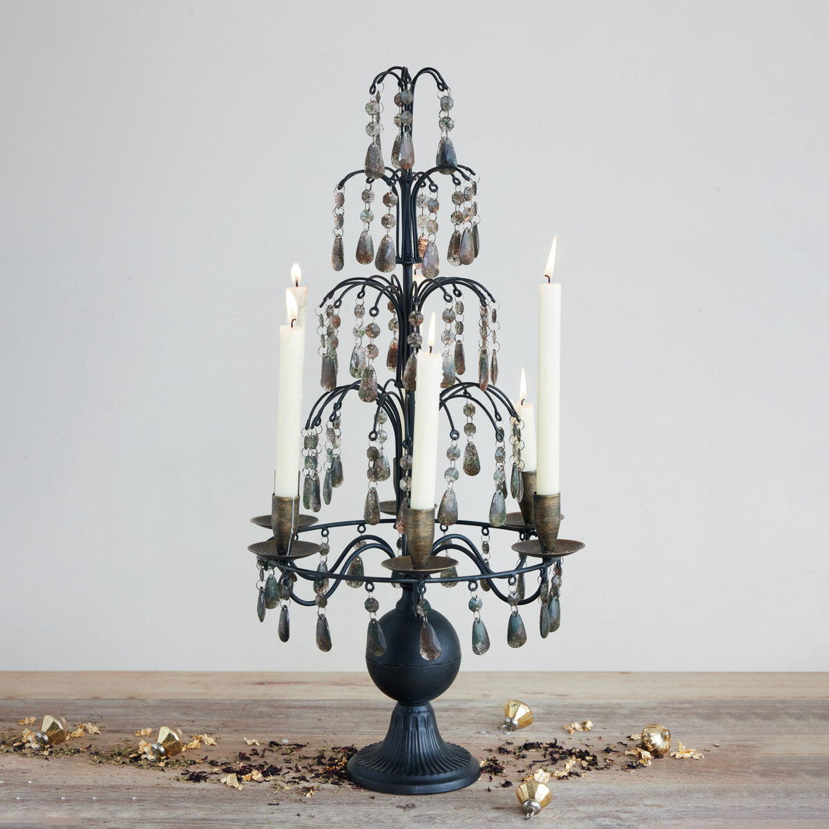 Matte Black Candelabra with Smoky Acrylic Crystals