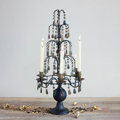 Matte Black Candelabra with Smoky Acrylic Crystals