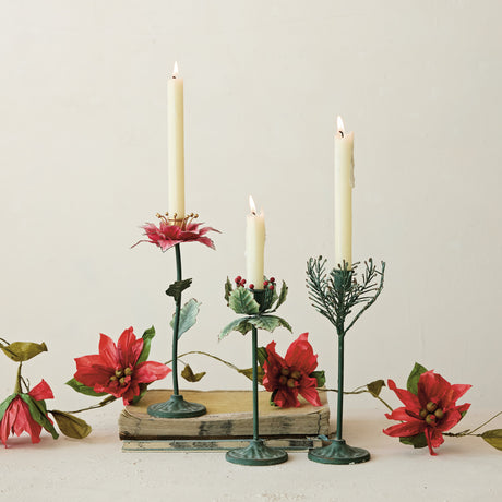 Metal Poinsettia Taper Candle Holder