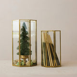 Antique Brass & Glass Octagon Candle Holders