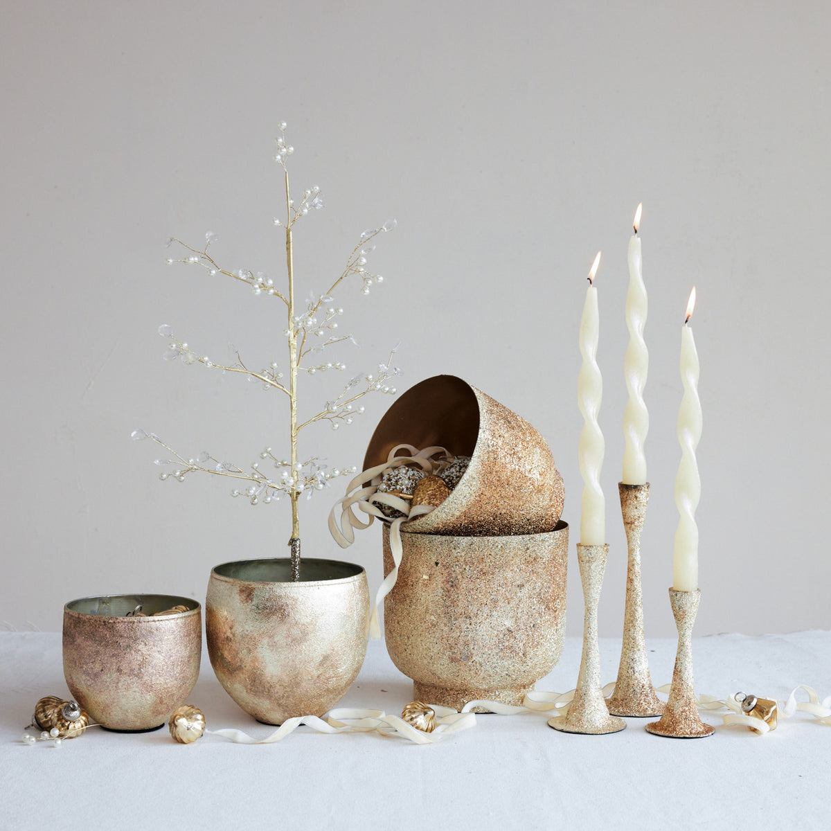 Tarnished Silver Metal Planter