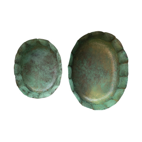 Verdigris Scalloped Footed Metal Planters