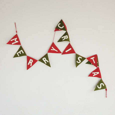 Handmade Wool Felt Merry Christmas Pennant Banner
