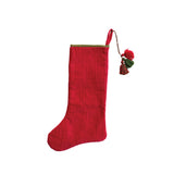 Red Quilted Cotton Velvet Stocking with Tassels