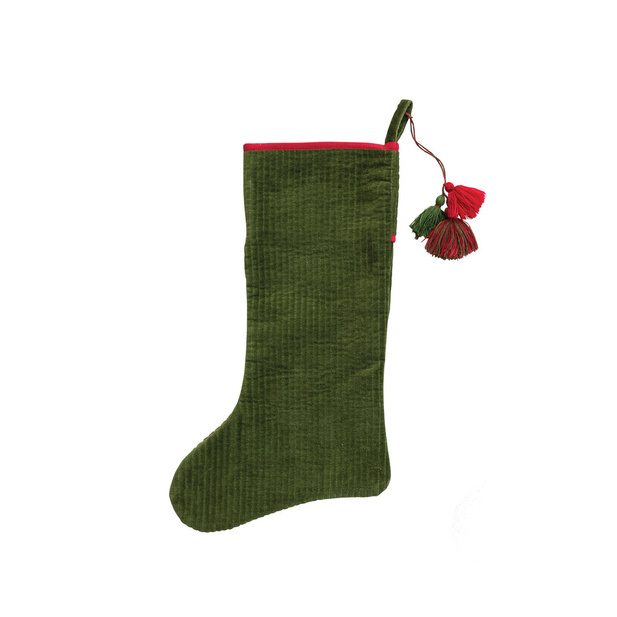 Green Quilted Velvet Stocking with Tassels