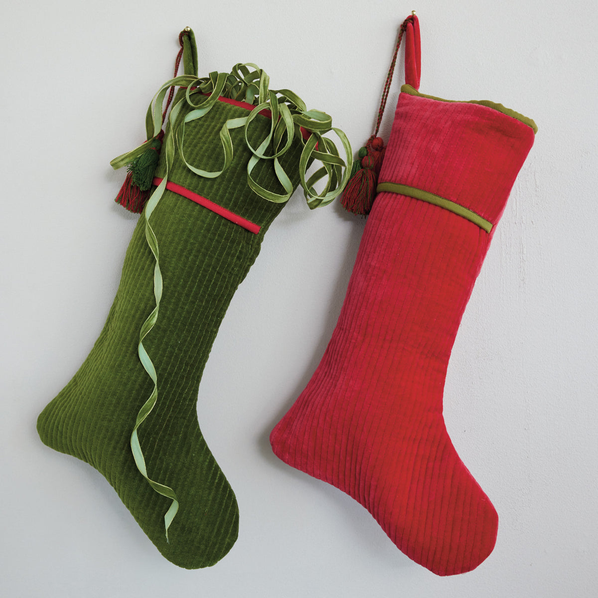 Green Quilted Velvet Stocking with Tassels