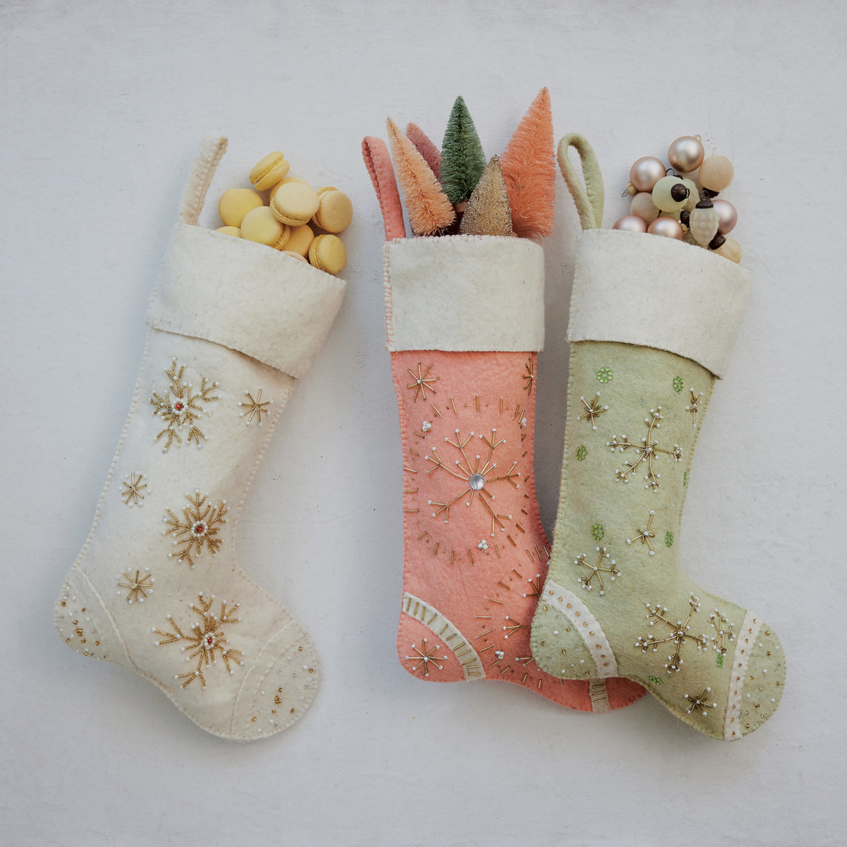 Handmade Wool Felt Stocking with Embroidery & Beads