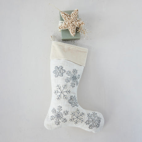 Beaded Snowflake Stocking with Velvet Cuff
