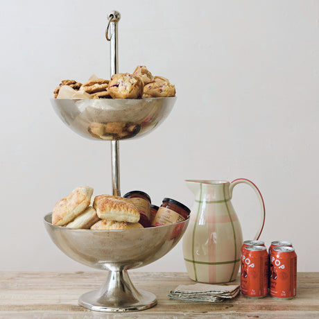 Nickel Cast Aluminum Two-Tier Serving Bowl