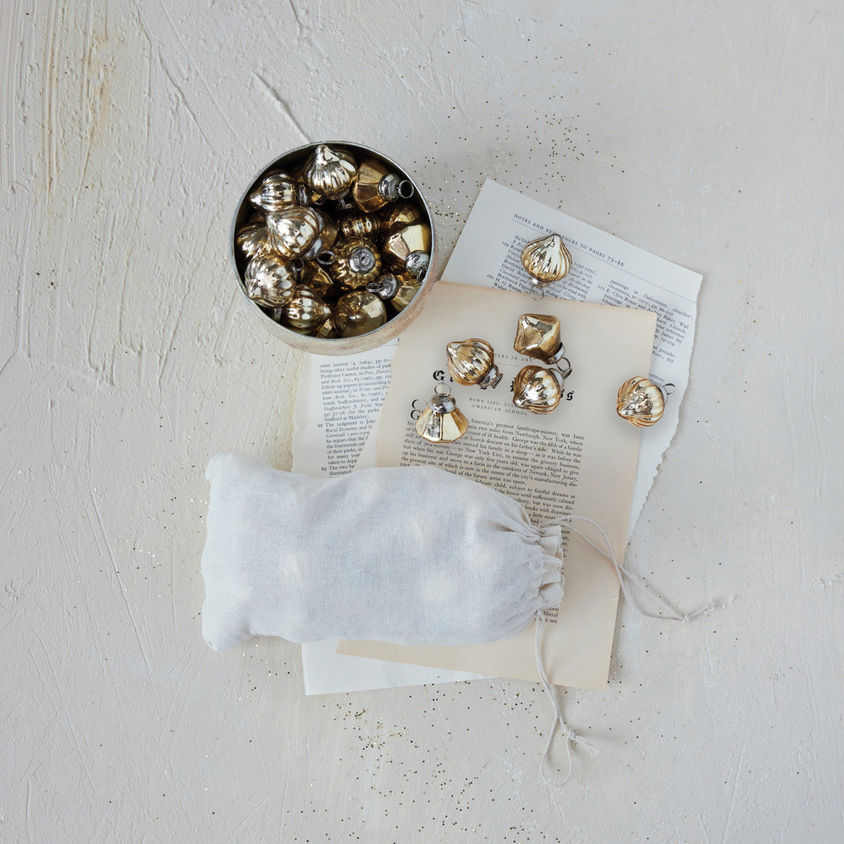 Mini Gold Mercury Glass Ornaments (Set of 36)