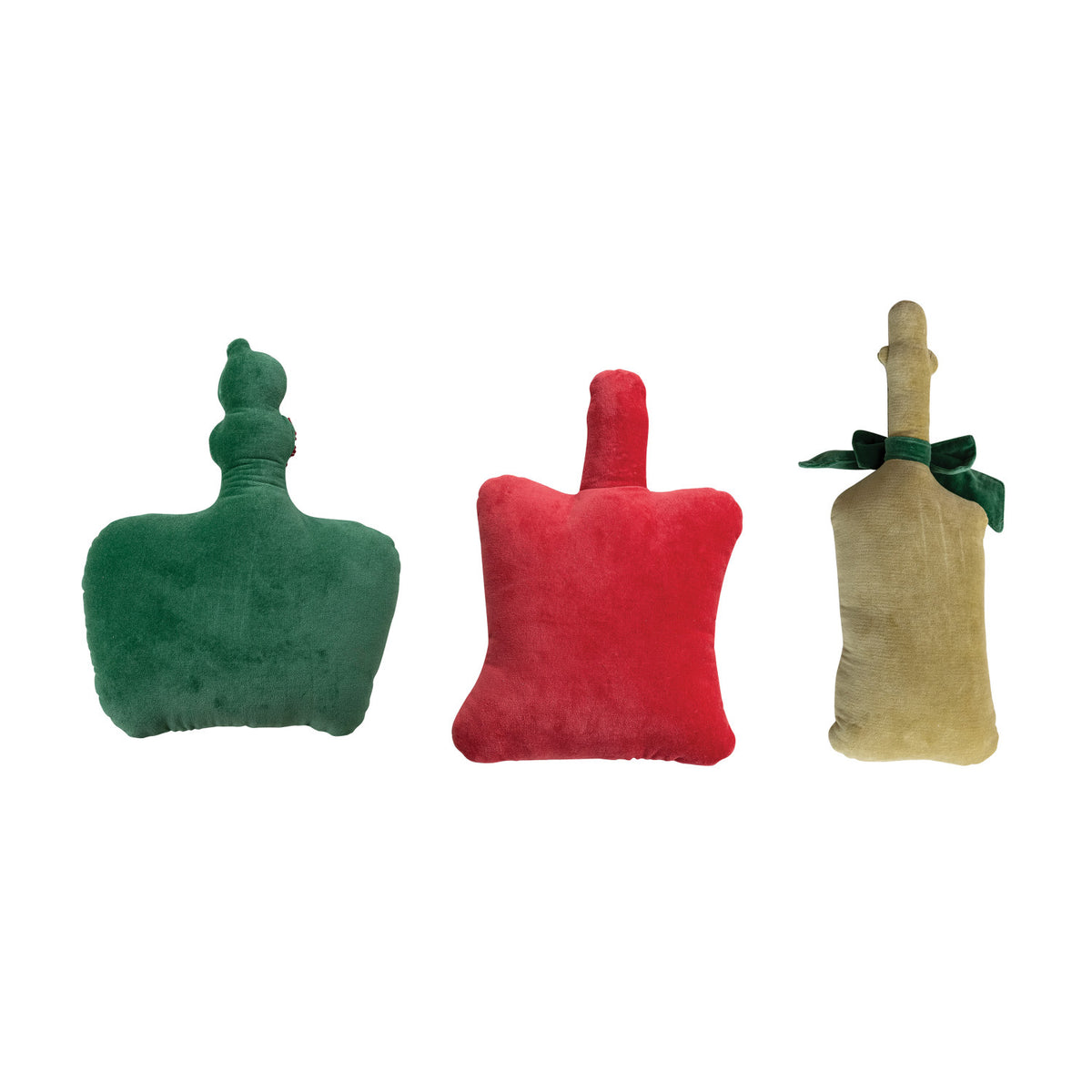 Christmas Bottle Shaped Pillow with Embroidered Details