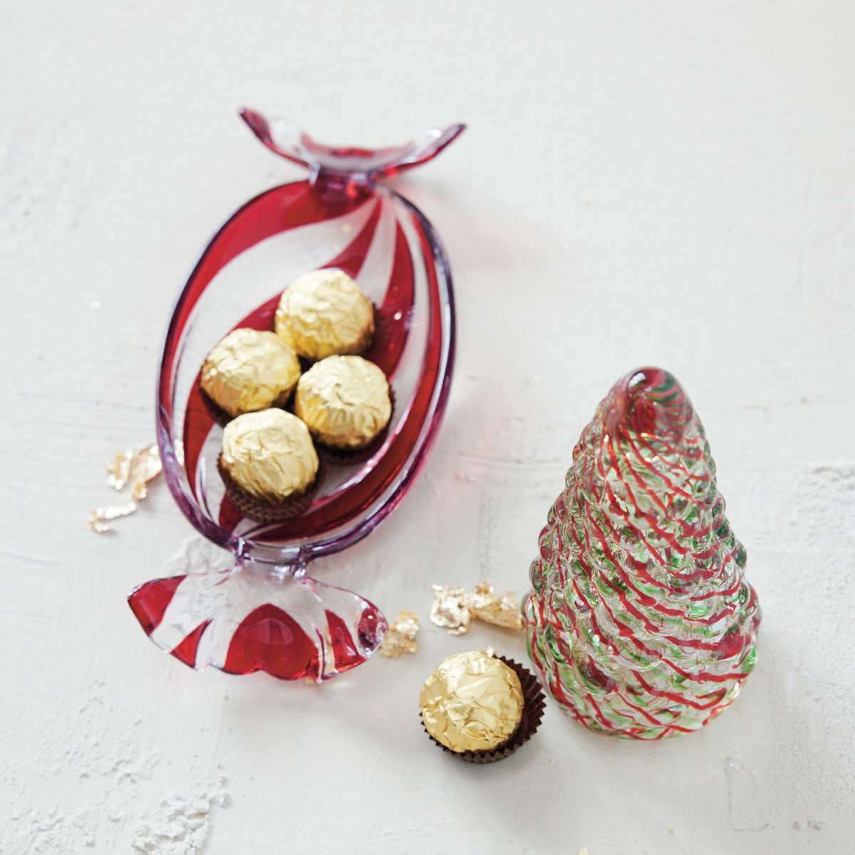 Red Striped Peppermint Candy Dish