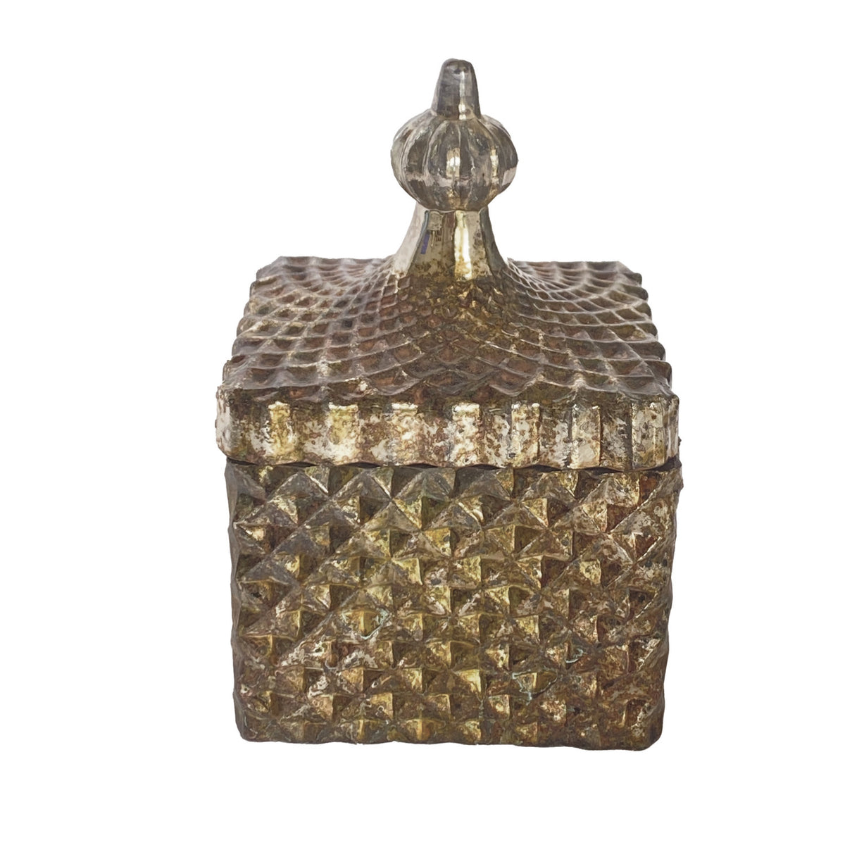 Antique Pewter Mercury Glass Container with Lid