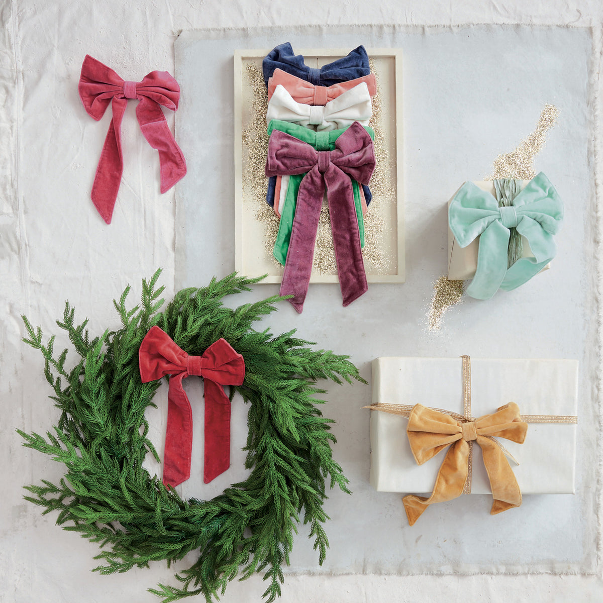 Navy Cotton Velvet Clip-On Bow
