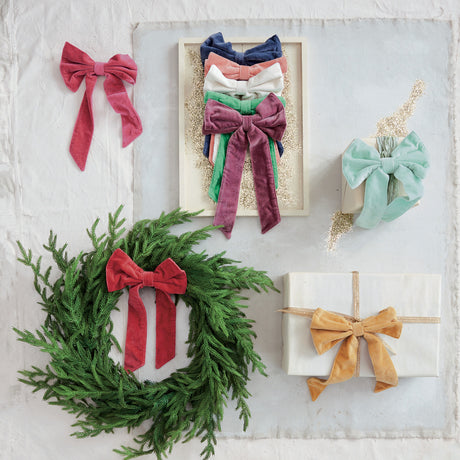 Navy Cotton Velvet Clip-On Bow