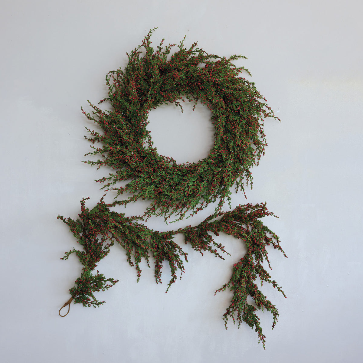 Faux Cypress & Red Berry Christmas Wreath