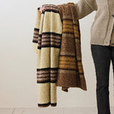 Brown & Mustard Striped Faux Sherpa Throw Blanket