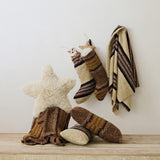 Cream & Grey Striped Faux Sherpa Throw Blanket
