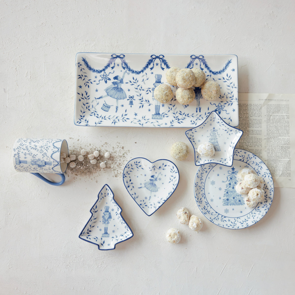 White & Blue Ceramic Christmas Dish