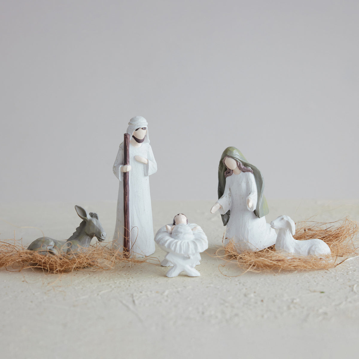 Holy Family Nativity Set with Donkey & Sheep (5 Pieces)