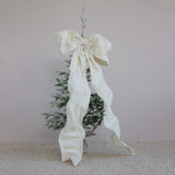 Oversized Cream Velvet Bow with Velcro Closure