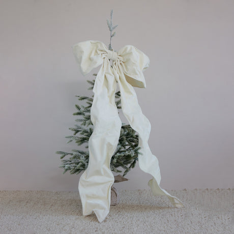 Oversized Cream Velvet Bow with Velcro Closure