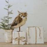 Brown & White Faux Fur Owl Figurine