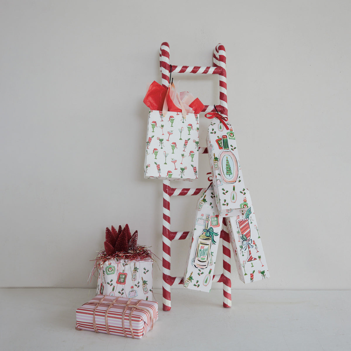 Red & White Candy Stripe Decorative Ladder