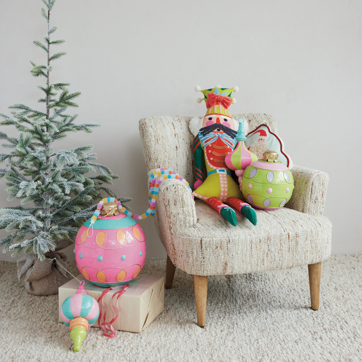 Oversized Green, Pink & Purple Metal Ball Ornament