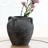 Charcoal Four Handle Ceramic Vase