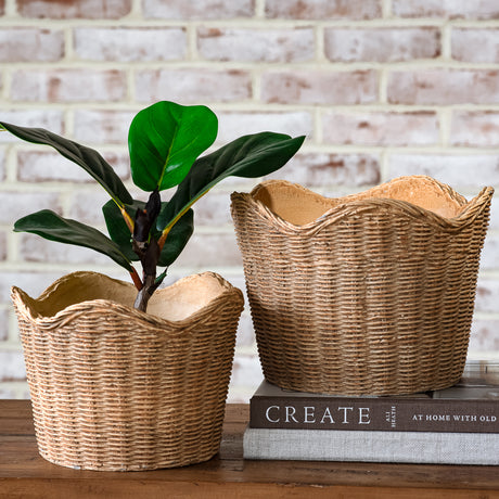Basket Weave Scalloped Cement Planter
