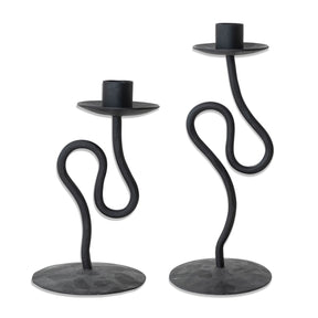 black hand forged abstract iron taper candle holder