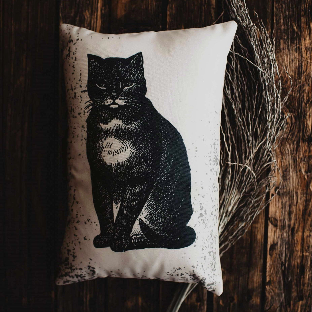Primitive Black Cat Accent Pillow