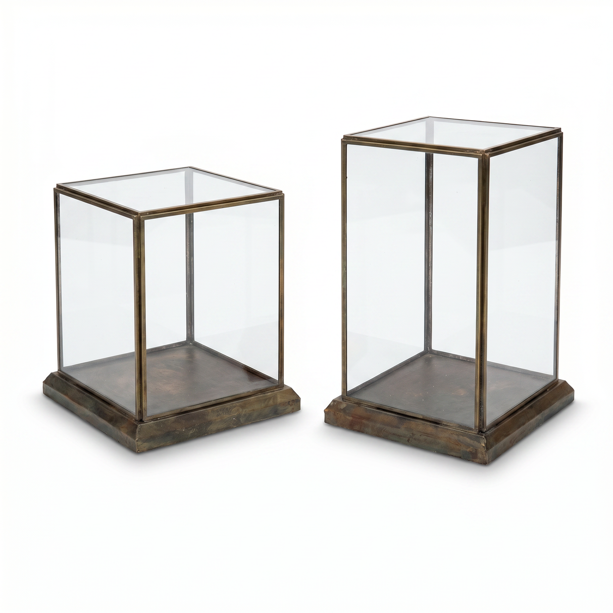 antique brass glass display case lantern style decor for candle or plant two size options