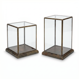 antique brass glass display case lantern style decor for candle or plant two size options