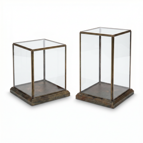 antique brass glass display case lantern style decor for candle or plant two size options